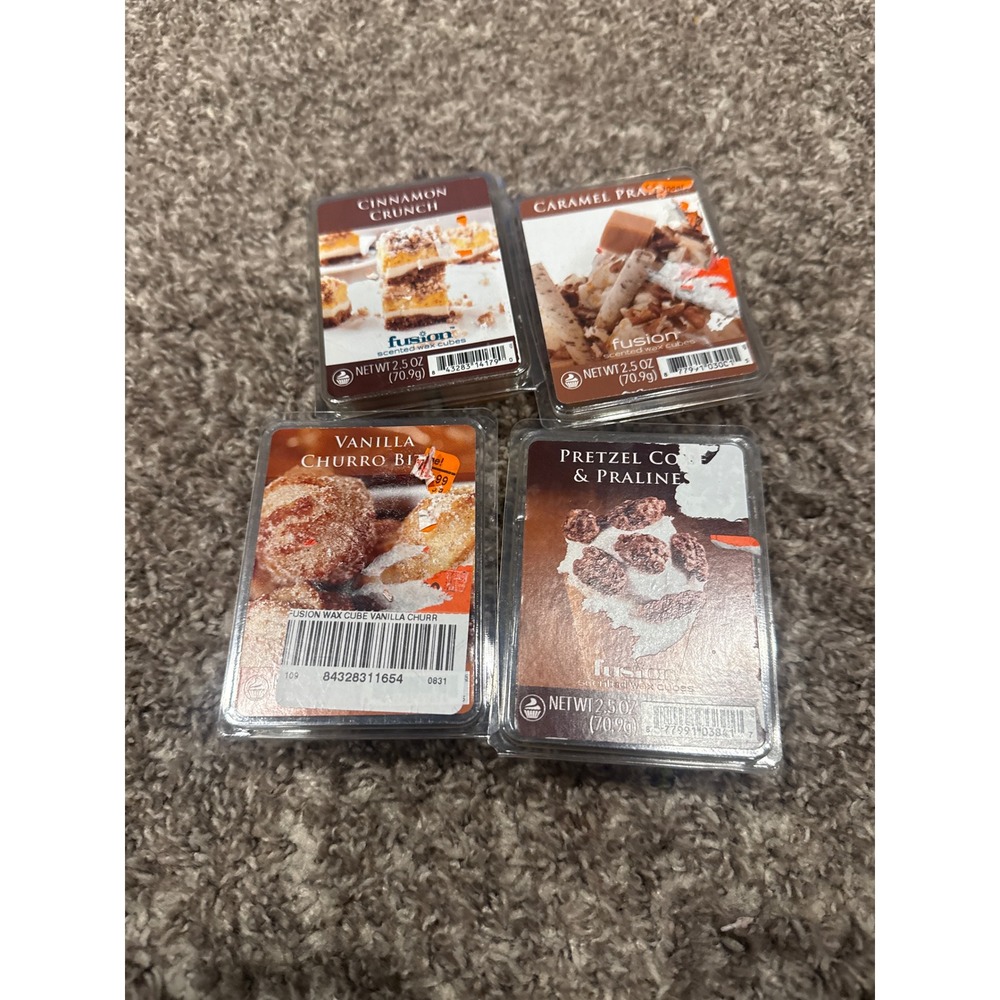 Fusion Scented Wax Cubes Bundle 4 Pack Cinnamon Caramel Vanilla Pretzel 2.5oz